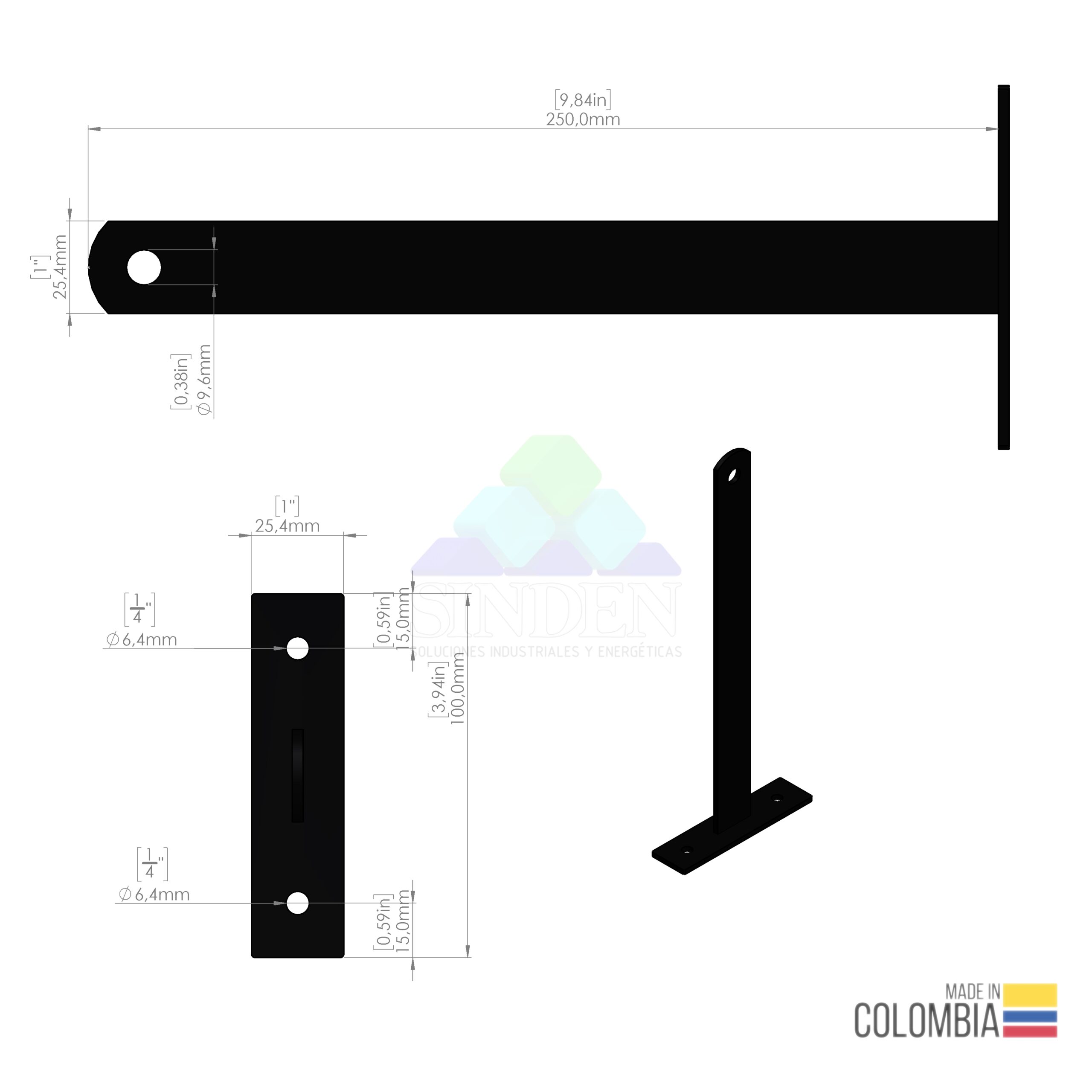 Plano de medidas del soporte metálico para maceta de 25 cm